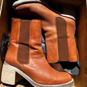 Free People Tan Heeled Boots with Classic Design